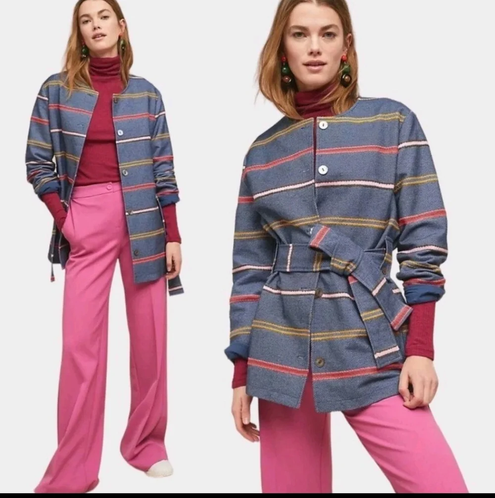 DOLAN Left Coast Piccadilly Striped Belted Jacket Women's‎ Small blue